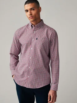 Shirts*Next Rood geruit - Eenvoudig te strijken Oxford-overhemd met knopen en standaard pasvorm