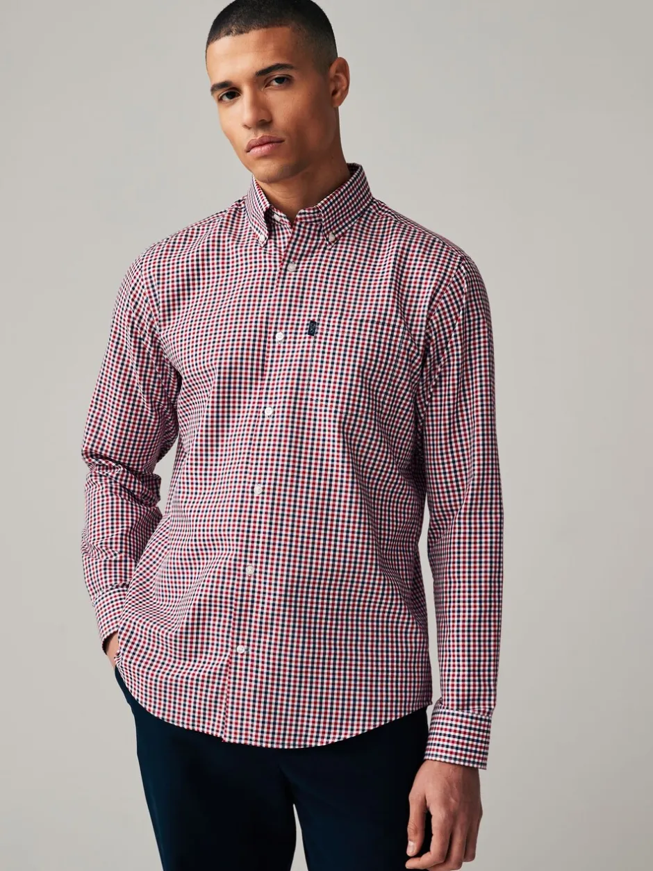 Shirts*Next Rood geruit - Eenvoudig te strijken Oxford-overhemd met knopen en standaard pasvorm