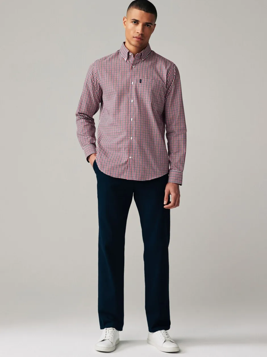 Shirts*Next Rood geruit - Eenvoudig te strijken Oxford-overhemd met knopen en standaard pasvorm