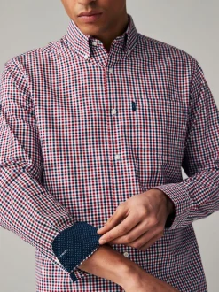 Shirts*Next Rood geruit - Eenvoudig te strijken Oxford-overhemd met knopen en standaard pasvorm