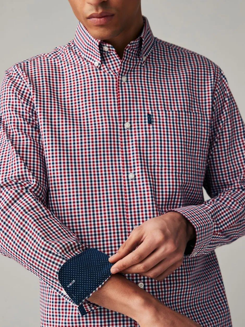 Shirts*Next Rood geruit - Eenvoudig te strijken Oxford-overhemd met knopen en standaard pasvorm