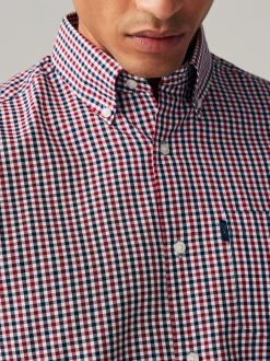 Shirts*Next Rood geruit - Eenvoudig te strijken Oxford-overhemd met knopen en standaard pasvorm