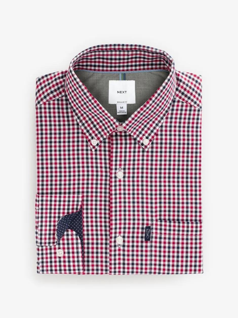Shirts*Next Rood geruit - Eenvoudig te strijken Oxford-overhemd met knopen en standaard pasvorm