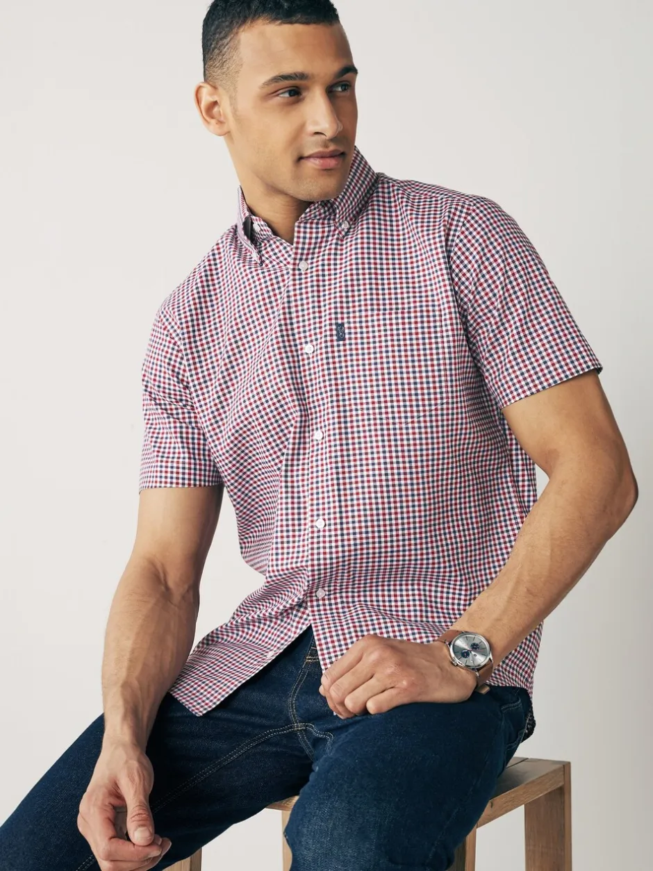 Shirts*Next Rood met gingham-ruitje - Strijvrij Oxford overhemd met korte mouwen en knopen