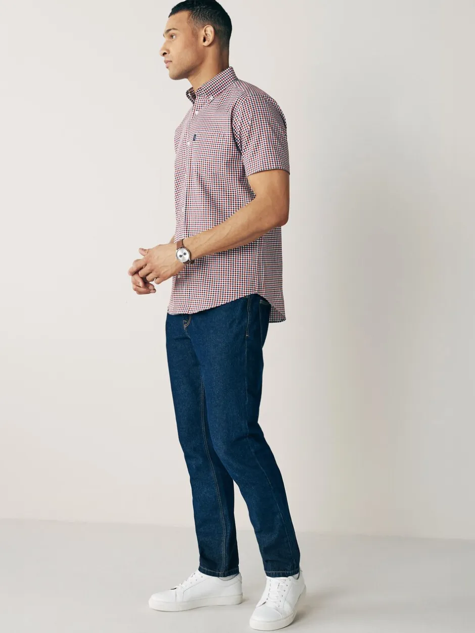 Shirts*Next Rood met gingham-ruitje - Strijvrij Oxford overhemd met korte mouwen en knopen