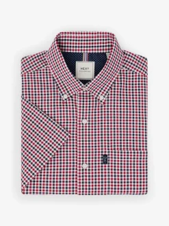 Shirts*Next Rood met gingham-ruitje - Strijvrij Oxford overhemd met korte mouwen en knopen