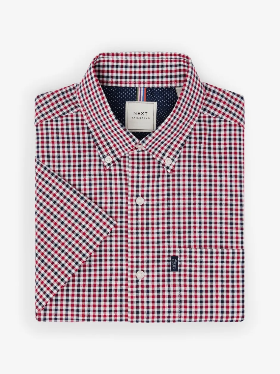 Shirts*Next Rood met gingham-ruitje - Strijvrij Oxford overhemd met korte mouwen en knopen