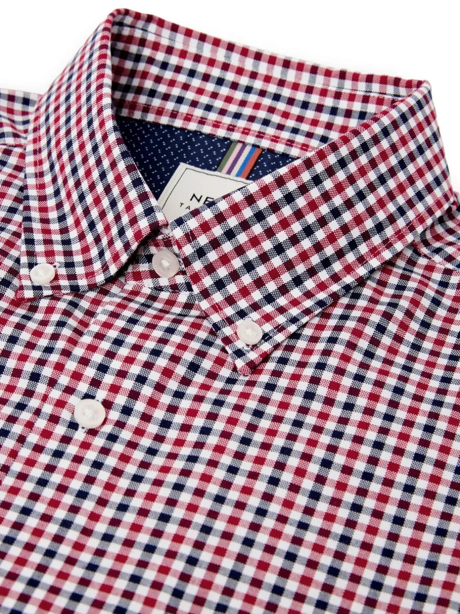 Shirts*Next Rood met gingham-ruitje - Strijvrij Oxford overhemd met korte mouwen en knopen
