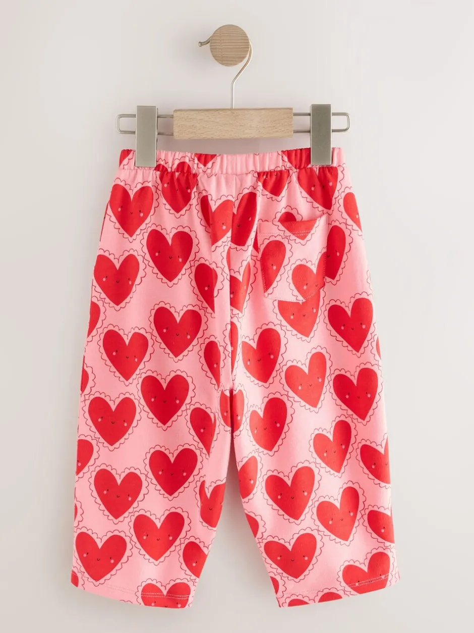Broeken En Leggings|Next Rood met hartjesprint - Broek met structuur en wijde kortere pijpen (3mnd -7jr)