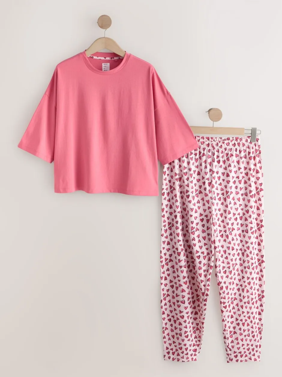 Pyjama's|Loungewear*Next Rood met hartjesprint - Pyjama met korte mouwen