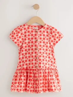 Jurken|Jurken*Next - Short Sleeve Cotton Dress (3mths-8yrs) Rood met hartjesprint