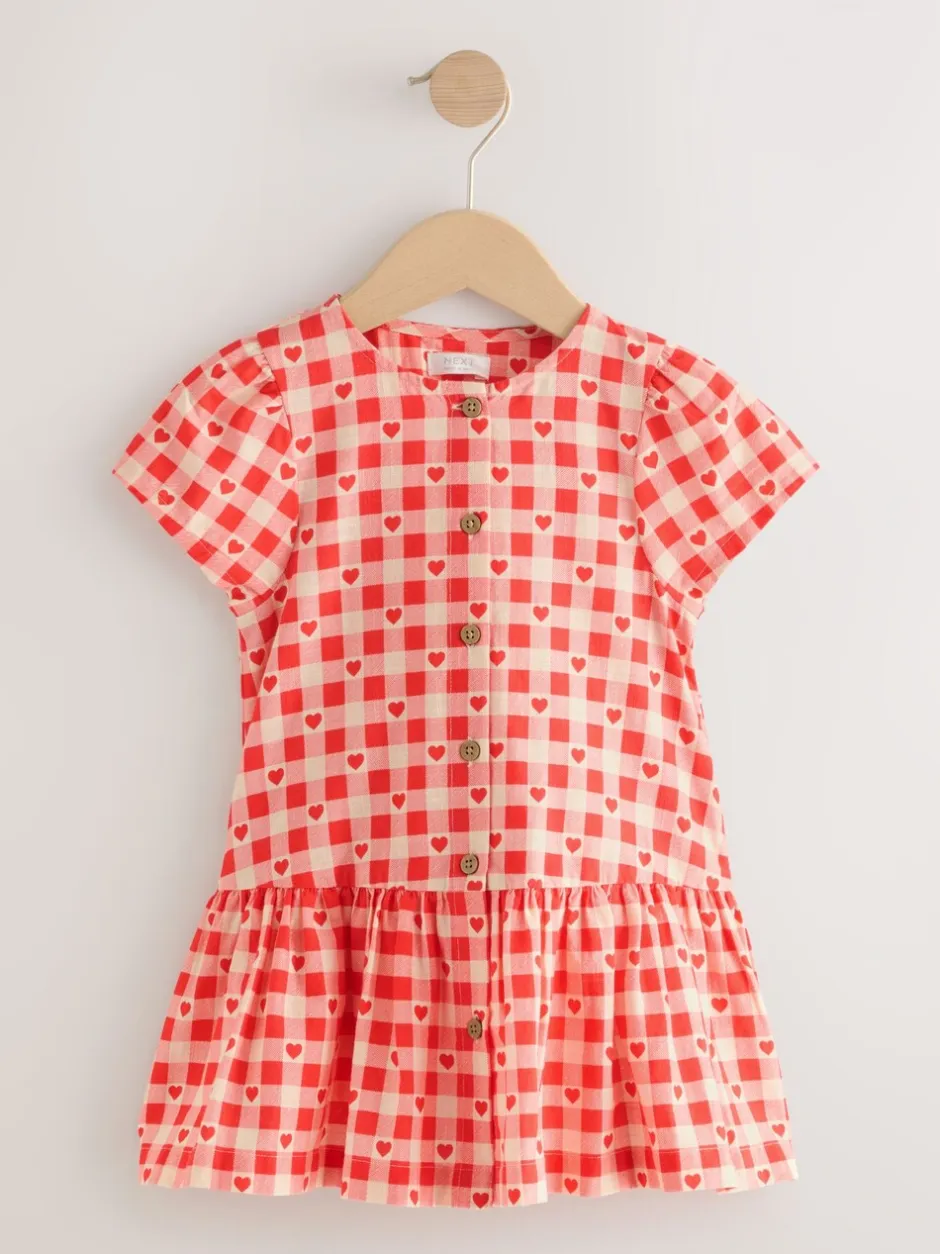 Jurken|Jurken*Next - Short Sleeve Cotton Dress (3mths-8yrs) Rood met hartjesprint