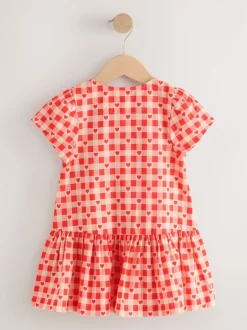 Jurken|Jurken*Next - Short Sleeve Cotton Dress (3mths-8yrs) Rood met hartjesprint