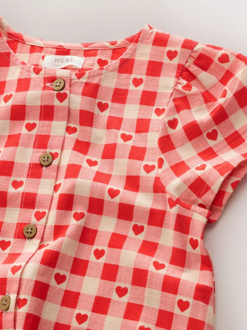 Jurken|Jurken*Next - Short Sleeve Cotton Dress (3mths-8yrs) Rood met hartjesprint