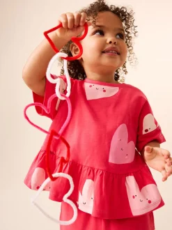 Tops|T-Shirts|Next Rood met hartjesprint - T-shirt met peplum en korte mouwen (3mnd -7jr)