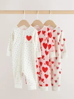 Multipacks|Babypakjes En Babypyjama's|Next Rood met hartjesprint - Verpakking van 3 babyslaappakjes met tweewegrits (0 mnd - 3 jr)
