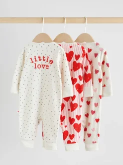 Multipacks|Babypakjes En Babypyjama's|Next Rood met hartjesprint - Verpakking van 3 babyslaappakjes met tweewegrits (0 mnd - 3 jr)