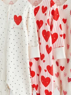 Multipacks|Babypakjes En Babypyjama's|Next Rood met hartjesprint - Verpakking van 3 babyslaappakjes met tweewegrits (0 mnd - 3 jr)