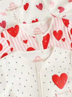 Multipacks|Babypakjes En Babypyjama's|Next Rood met hartjesprint - Verpakking van 3 babyslaappakjes met tweewegrits (0 mnd - 3 jr)