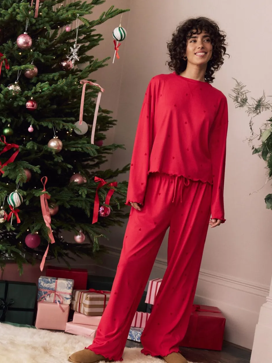 Pyjama's|Loungewear|Next - Zachte pyjama met lange mouwen en hartjesprint Rood met sterren