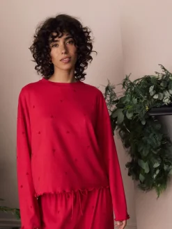Pyjama's|Loungewear|Next - Zachte pyjama met lange mouwen en hartjesprint Rood met sterren