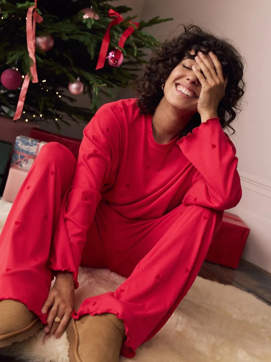 Pyjama's|Loungewear|Next - Zachte pyjama met lange mouwen en hartjesprint Rood met sterren