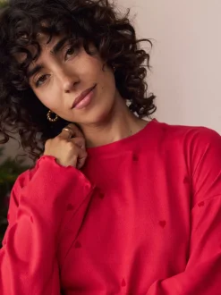 Pyjama's|Loungewear|Next - Zachte pyjama met lange mouwen en hartjesprint Rood met sterren