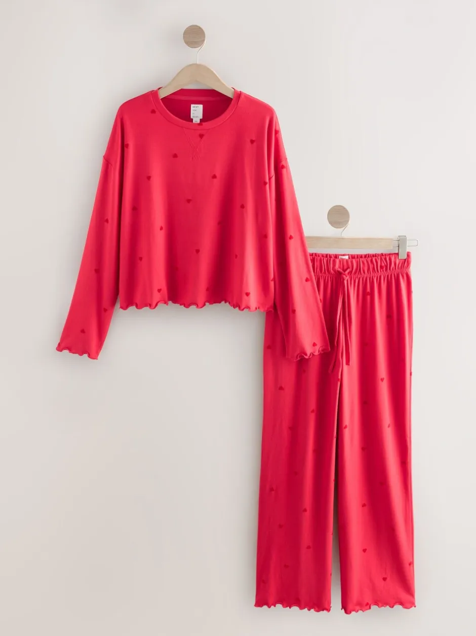 Pyjama's|Loungewear|Next - Zachte pyjama met lange mouwen en hartjesprint Rood met sterren