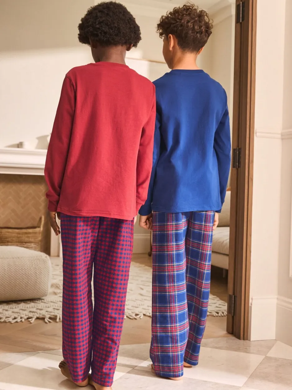 Pyjama's|Nachtkleding En Pyjama's|Next Rood/blauw - Set van 2 geweven geruite pyjama's met lange mouwen (3-16jr)