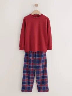 Pyjama's|Nachtkleding En Pyjama's|Next Rood/blauw - Set van 2 geweven geruite pyjama's met lange mouwen (3-16jr)