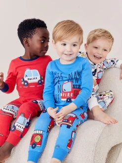 Pyjama's|Nachtkleding En Pyjama's*Next Rood/blauw met hulpvoertuigenprint - Mini Knusse Pyjama's 3 Set (9mnd-10jr)