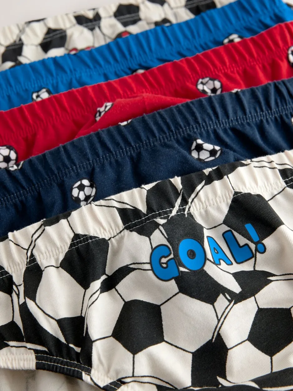 Ondergoed|Next - 100% katoenen bedrukte onderbroeken set van 5 (1.5-10jr) Rood/blauw voetbal