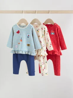 Tops|Sets En Combisets|Next Rood/blauw/crème - 6 -delige set van top met lange mouwen en leggings (0mnd -3jr)
