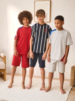 Pyjama's*Next - Set van 3 pyjama's met short (3-16 jr) Rood/Blauw/Grijs Strepen Sport
