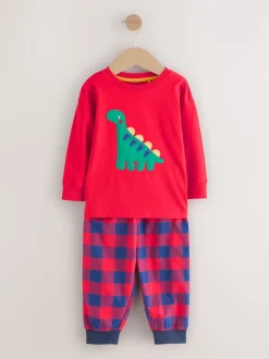 Pyjama's*Next Rood/blauw/groen geruite dinosaurus - Pyjama met geweven onderkant 3 Pack (9mths-12yrs)