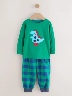 Pyjama's*Next Rood/blauw/groen geruite dinosaurus - Pyjama met geweven onderkant 3 Pack (9mths-12yrs)