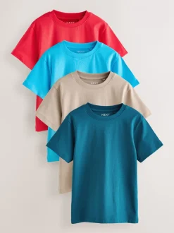 T-Shirts|Tops*Next Rood/blauw/marineblauw/Naturel - Set van 4 T-shirts met korte mouwen (3-16 jr)