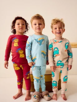Pyjama's|Nachtkleding En Pyjama's|Next Rood/blauw/neutraal dierenprint - Verpakking van 3 knusse pyjama's (9 mnd-10 jr)