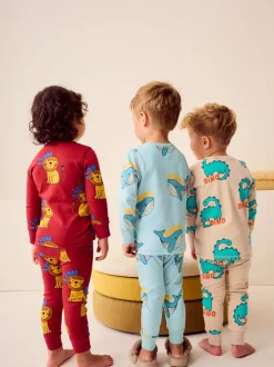 Pyjama's|Nachtkleding En Pyjama's|Next Rood/blauw/neutraal dierenprint - Verpakking van 3 knusse pyjama's (9 mnd-10 jr)