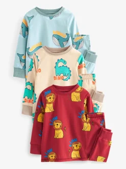 Pyjama's|Nachtkleding En Pyjama's|Next Rood/blauw/neutraal dierenprint - Verpakking van 3 knusse pyjama's (9 mnd-10 jr)
