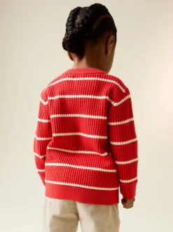Truien En Breisels|Next - Knitted Stripe Henley Jumper (3mths-7yrs) Rood/ecru