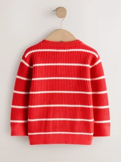 Truien En Breisels|Next - Knitted Stripe Henley Jumper (3mths-7yrs) Rood/ecru