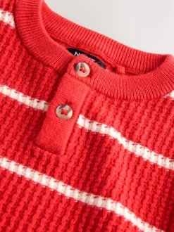 Truien En Breisels|Next - Knitted Stripe Henley Jumper (3mths-7yrs) Rood/ecru
