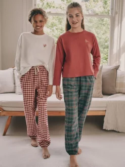 Nachtkleding En Pyjama's|Pyjama's|Next - Set van 2 ruit pyjama's met geweven onderkant (3-16jr) Rood/groen