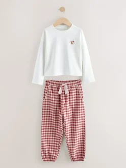 Nachtkleding En Pyjama's|Pyjama's|Next - Set van 2 ruit pyjama's met geweven onderkant (3-16jr) Rood/groen