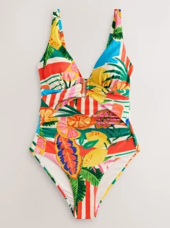 Badkleding*Next - Utrim Diep uitgesneden zwempak met buikcorrectie Rood/groen tropisch