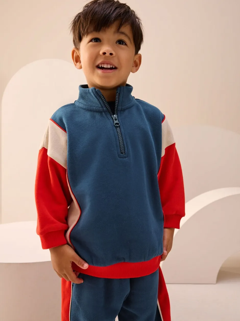 Sets En Combisets|Truien En Breisels*Next - Set van top met halve rits en joggingbroek (3mnd-7jr) Rood/marineblauw