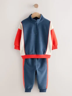 Sets En Combisets|Truien En Breisels*Next - Set van top met halve rits en joggingbroek (3mnd-7jr) Rood/marineblauw