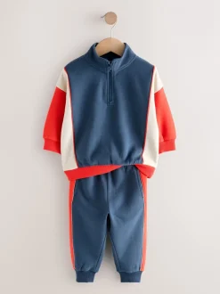 Sets En Combisets|Truien En Breisels*Next - Set van top met halve rits en joggingbroek (3mnd-7jr) Rood/marineblauw