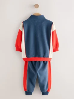 Sets En Combisets|Truien En Breisels*Next - Set van top met halve rits en joggingbroek (3mnd-7jr) Rood/marineblauw